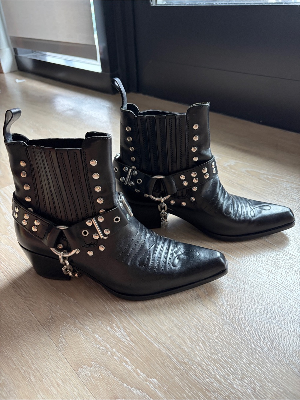 New** never worn** DIESEL Black Gold Black Studded Harness Ankle Boots